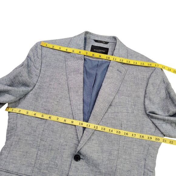 Banana Republic Sport Blazer Mens 40S Blue Linen Blend Tailored Fit Elbow Patch - Picture 10 of 12